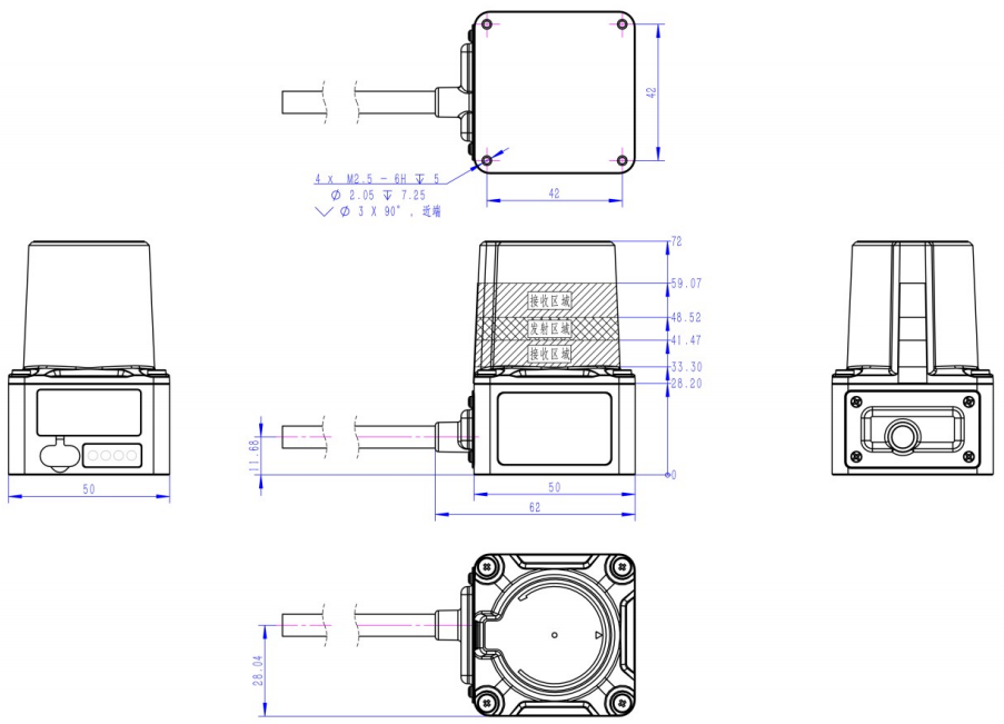 KJT-LR10 单线激光雷达传感器|激光雷达传感器型号-参数-尺寸图